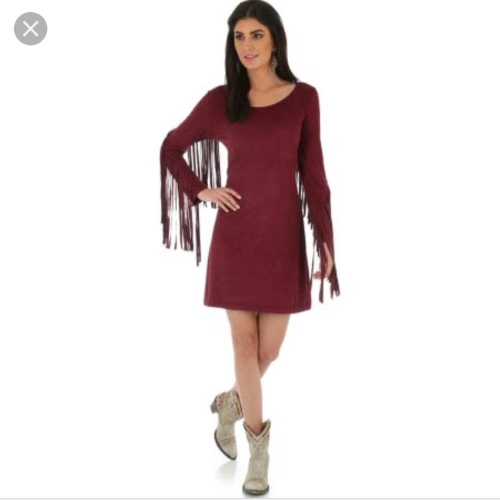 WRANGLER MAROON FRINGE SHORT DRESS
